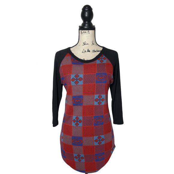 LuLaRoe Randy Raglan Baseball Tee XS – Red Blue Black Checkered - Picture 1 of 3